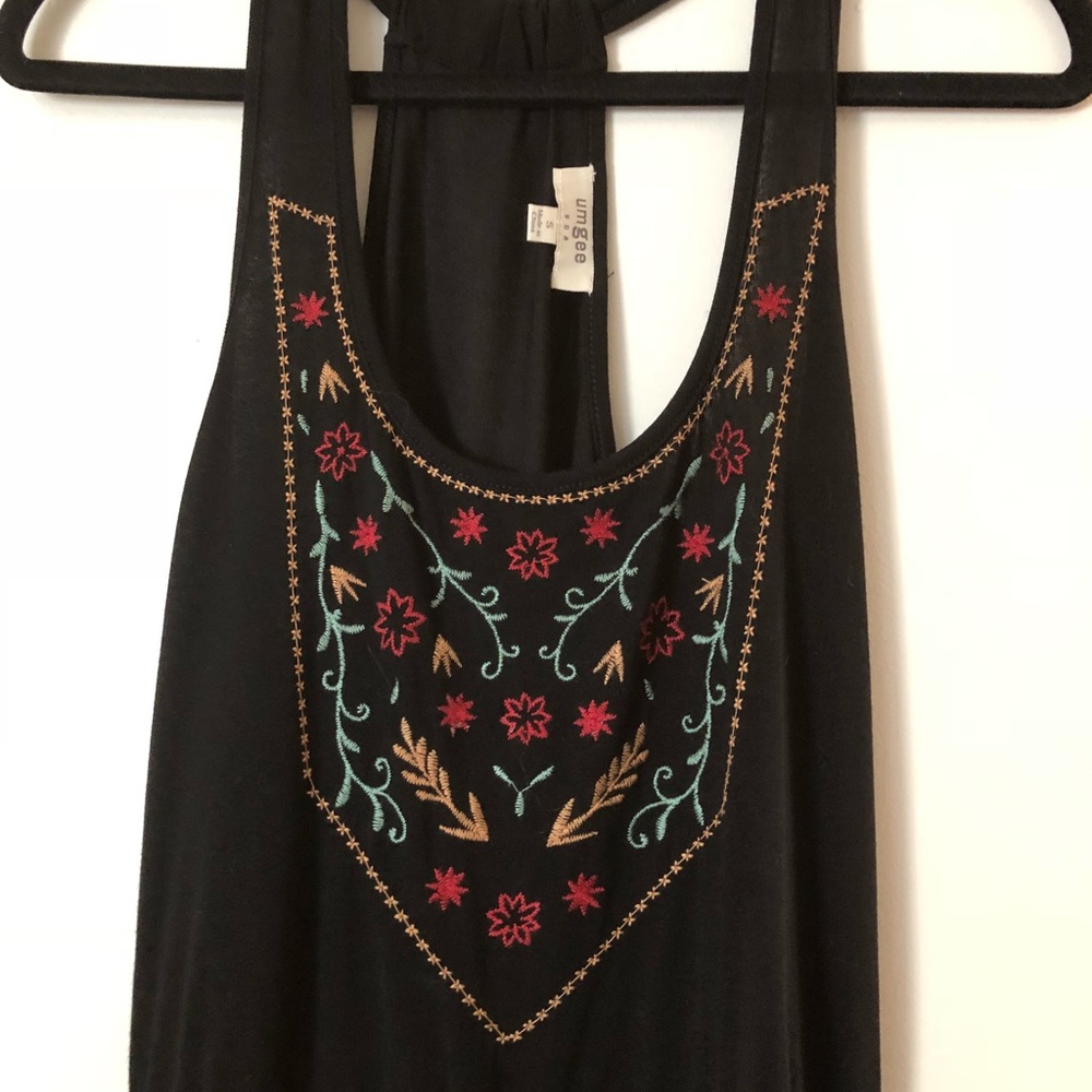 Embroidered black maxi dress